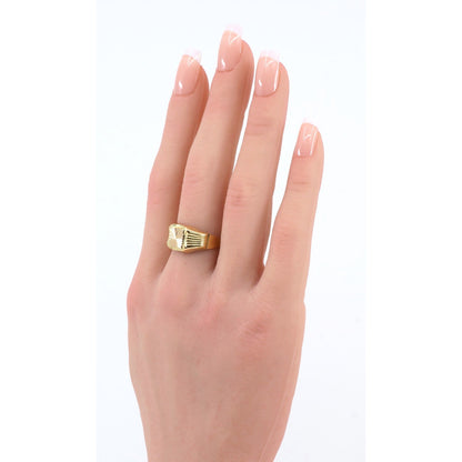Vintage 18K Yellow Gold Italian Diamond Cut Starburst Signet Ring