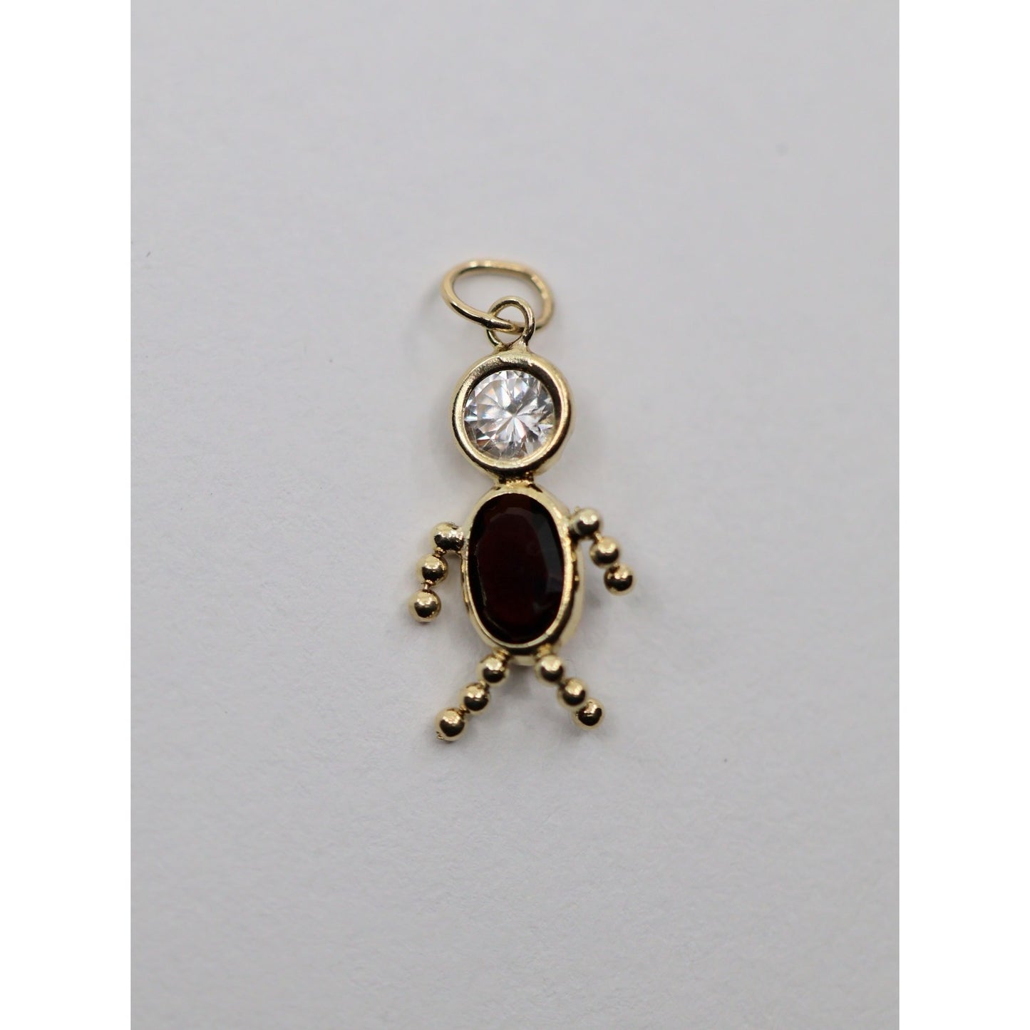 14K Yellow Gold Little Boy Garnet & CZ Charm Pendant