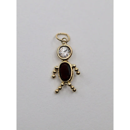 14K Yellow Gold Little Boy Garnet & CZ Charm Pendant