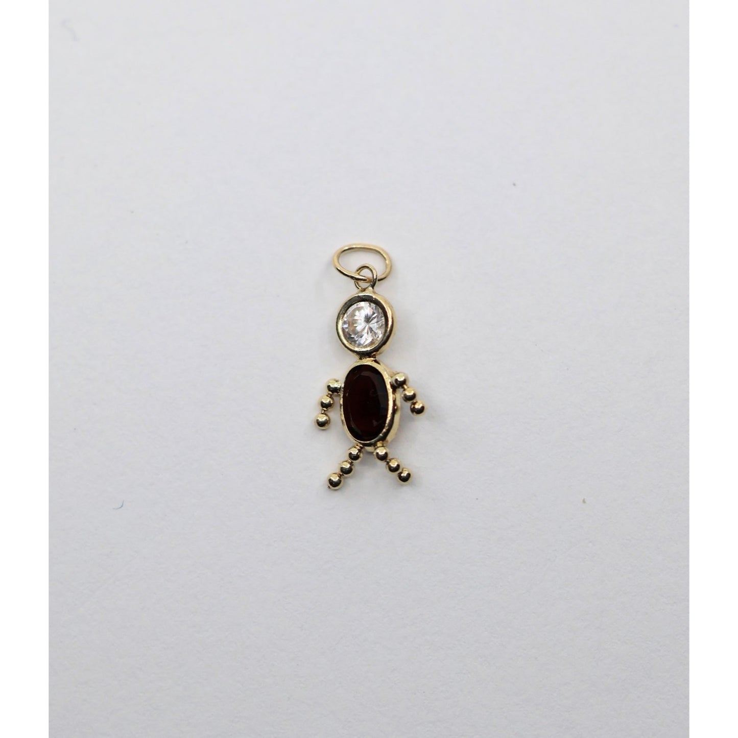 14K Yellow Gold Little Boy Garnet & CZ Charm Pendant