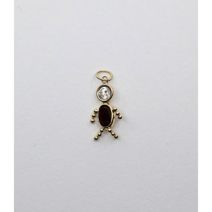 14K Yellow Gold Little Boy Garnet & CZ Charm Pendant