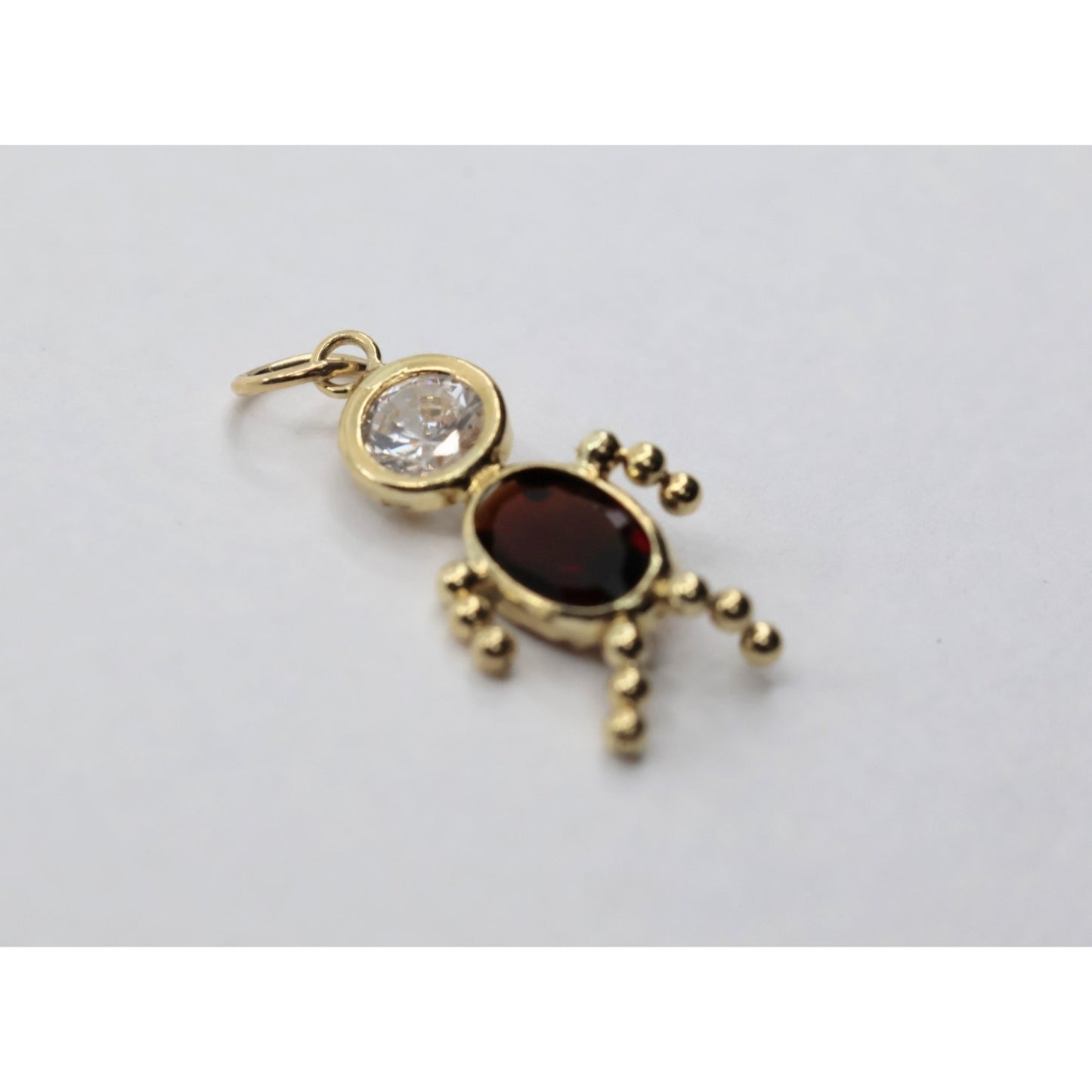 14K Yellow Gold Little Boy Garnet & CZ Charm Pendant