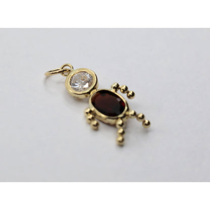 14K Yellow Gold Little Boy Garnet & CZ Charm Pendant