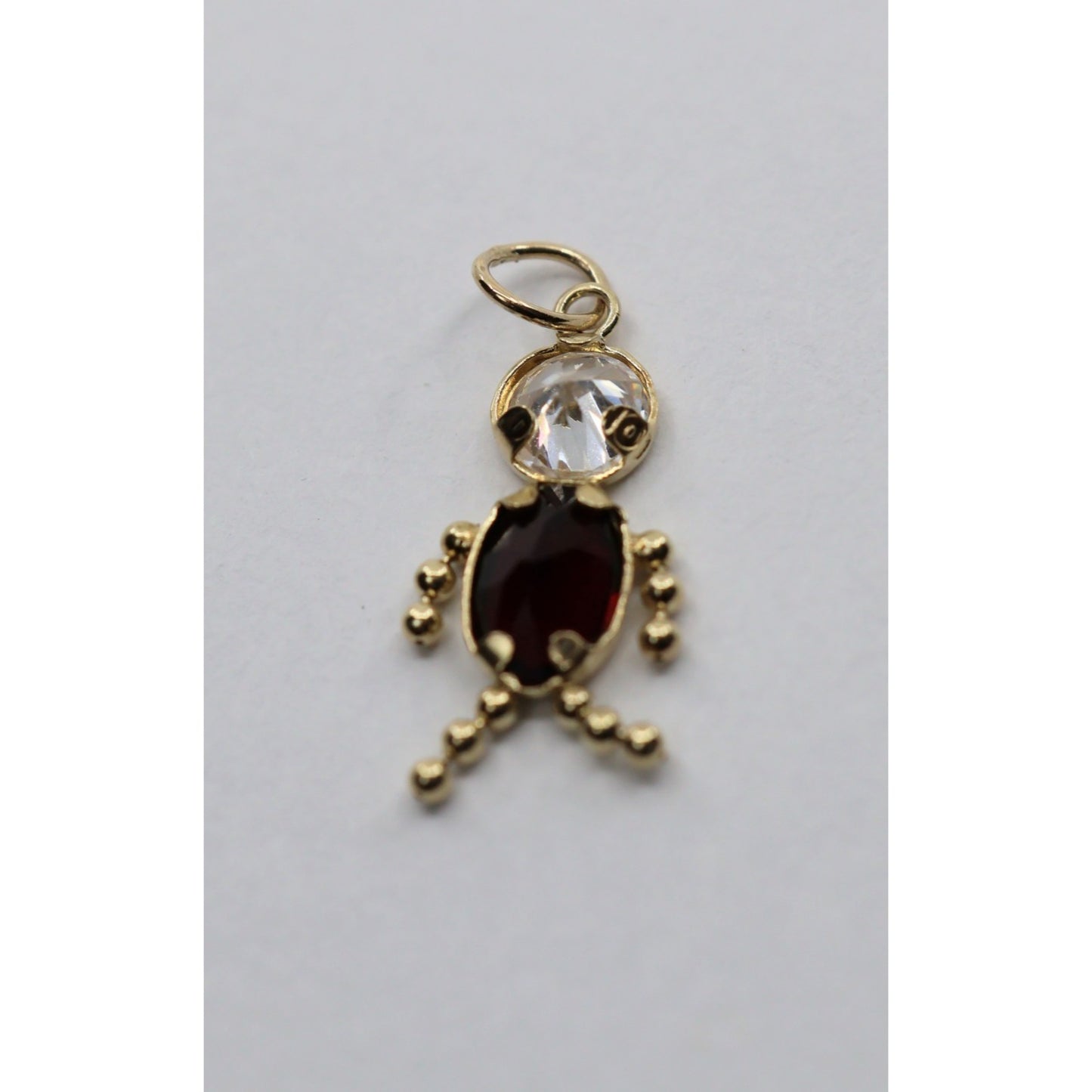 14K Yellow Gold Little Boy Garnet & CZ Charm Pendant