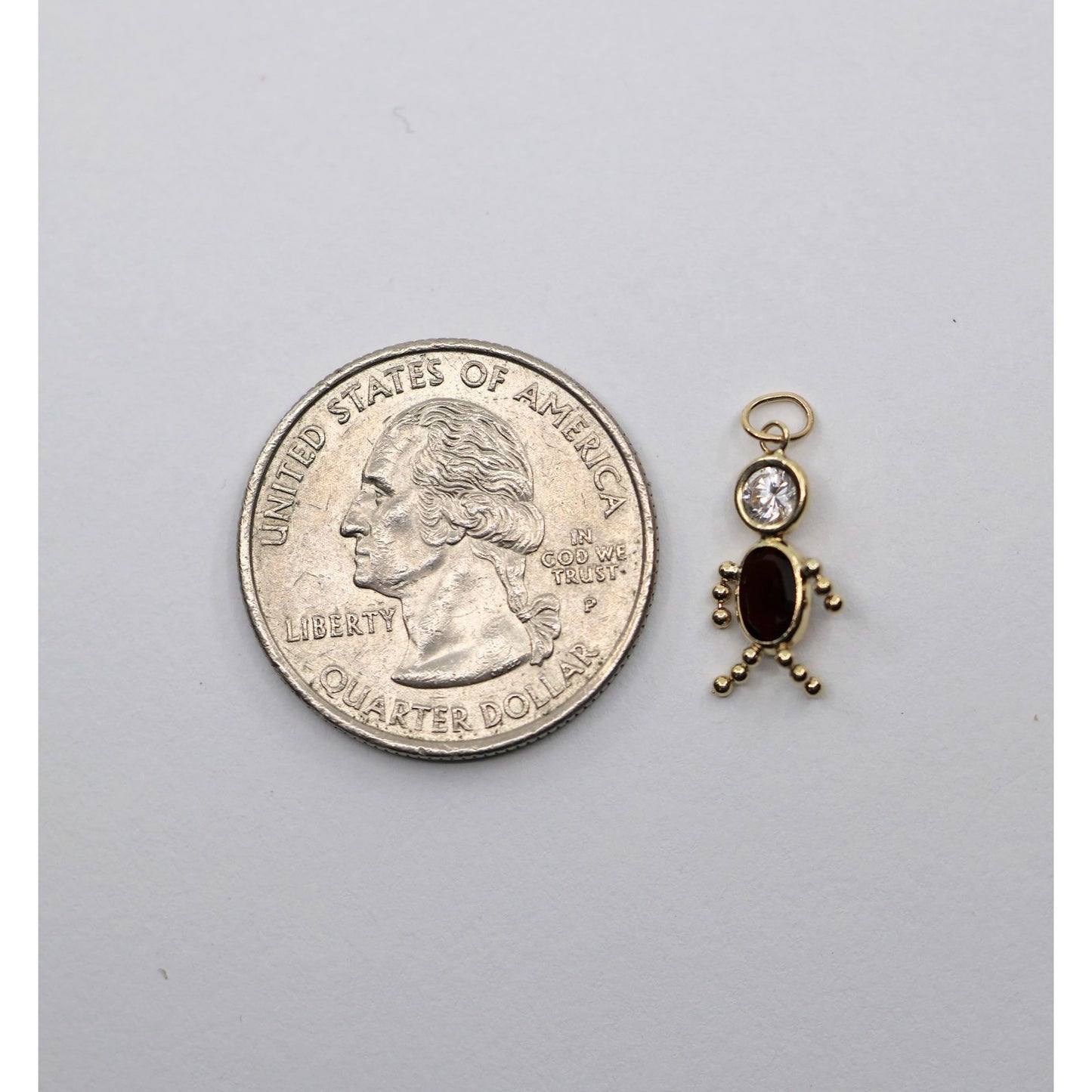 14K Yellow Gold Little Boy Garnet & CZ Charm Pendant
