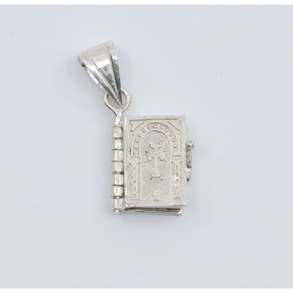 Sterling Silver 925 3D Miniature Holy Bible Prayer Book Charm Pendant