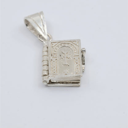 Sterling Silver 925 3D Miniature Holy Bible Prayer Book Charm Pendant