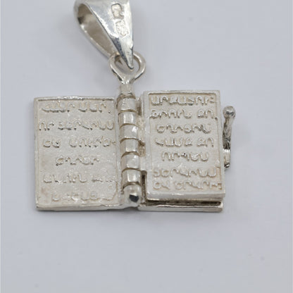 Sterling Silver 925 3D Miniature Holy Bible Prayer Book Charm Pendant