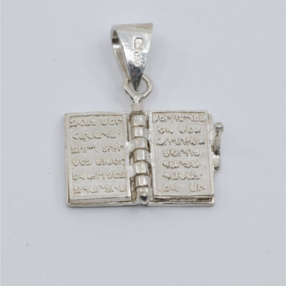 Sterling Silver 925 3D Miniature Holy Bible Prayer Book Charm Pendant