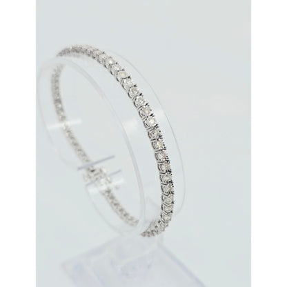 14K White Gold Round Cut Diamond Tennis Link Bracelet