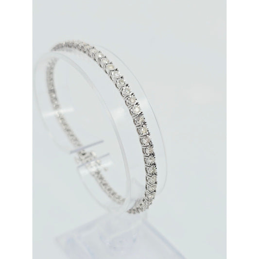 14K White Gold Round Cut Diamond Tennis Link Bracelet