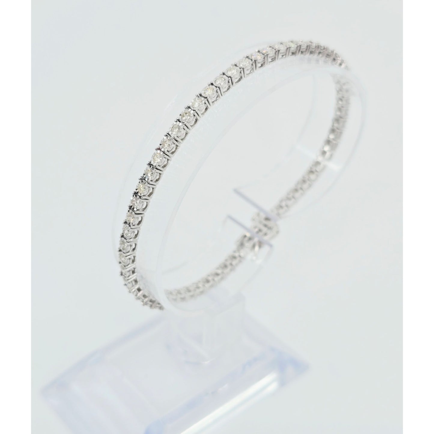14K White Gold Round Cut Diamond Tennis Link Bracelet