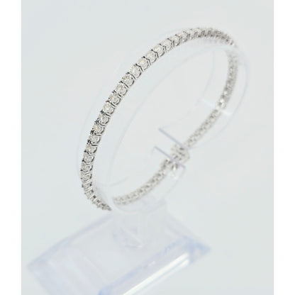 14K White Gold Round Cut Diamond Tennis Link Bracelet