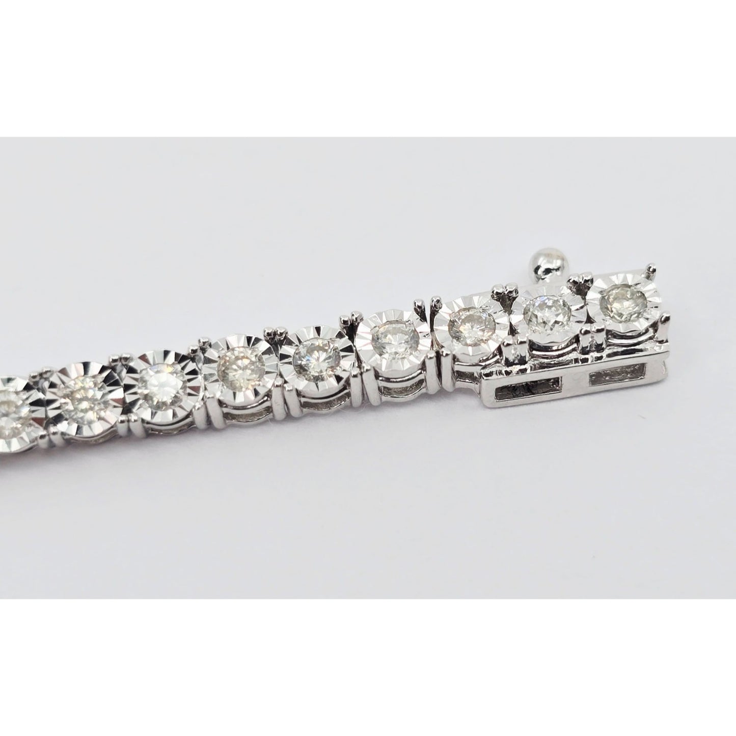 14K White Gold Round Cut Diamond Tennis Link Bracelet