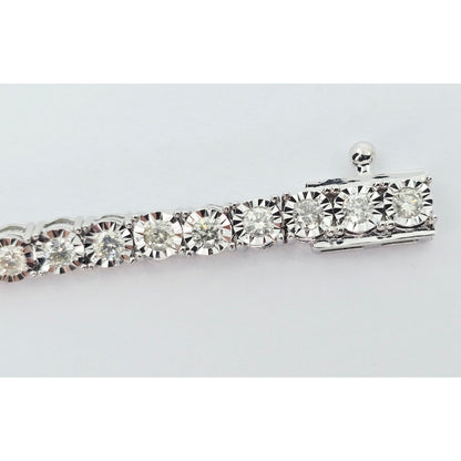 14K White Gold Round Cut Diamond Tennis Link Bracelet