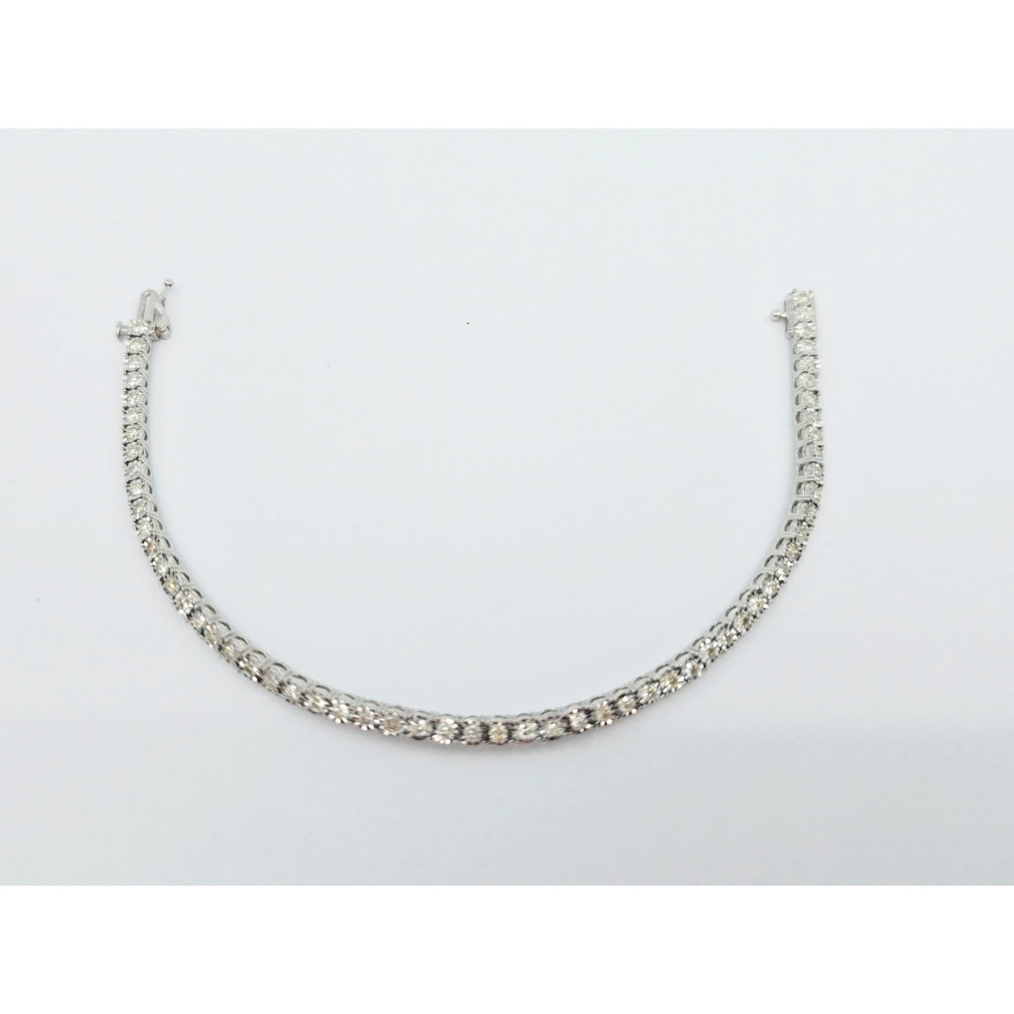 14K White Gold Round Cut Diamond Tennis Link Bracelet