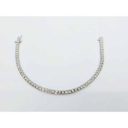 14K White Gold Round Cut Diamond Tennis Link Bracelet
