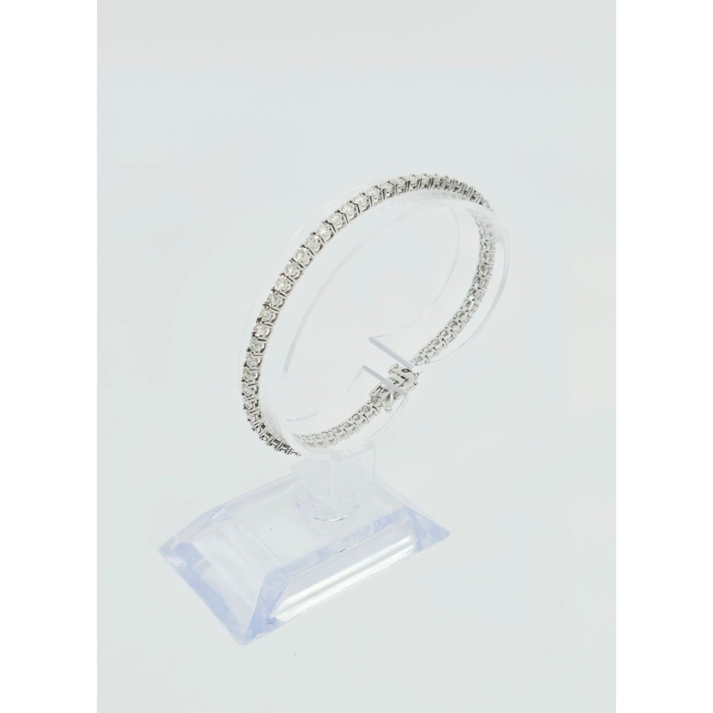 14K White Gold Round Cut Diamond Tennis Link Bracelet