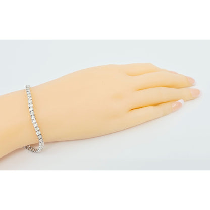 14K White Gold Round Cut Diamond Tennis Link Bracelet