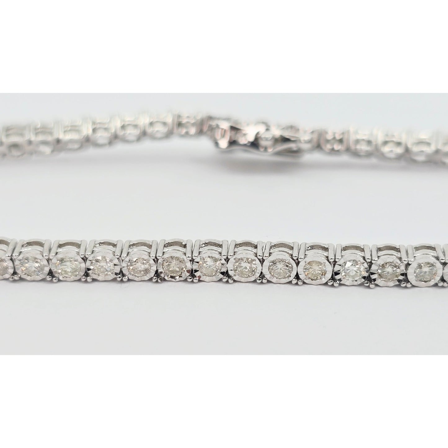 14K White Gold Round Cut Diamond Tennis Link Bracelet