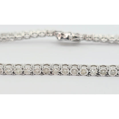 14K White Gold Round Cut Diamond Tennis Link Bracelet