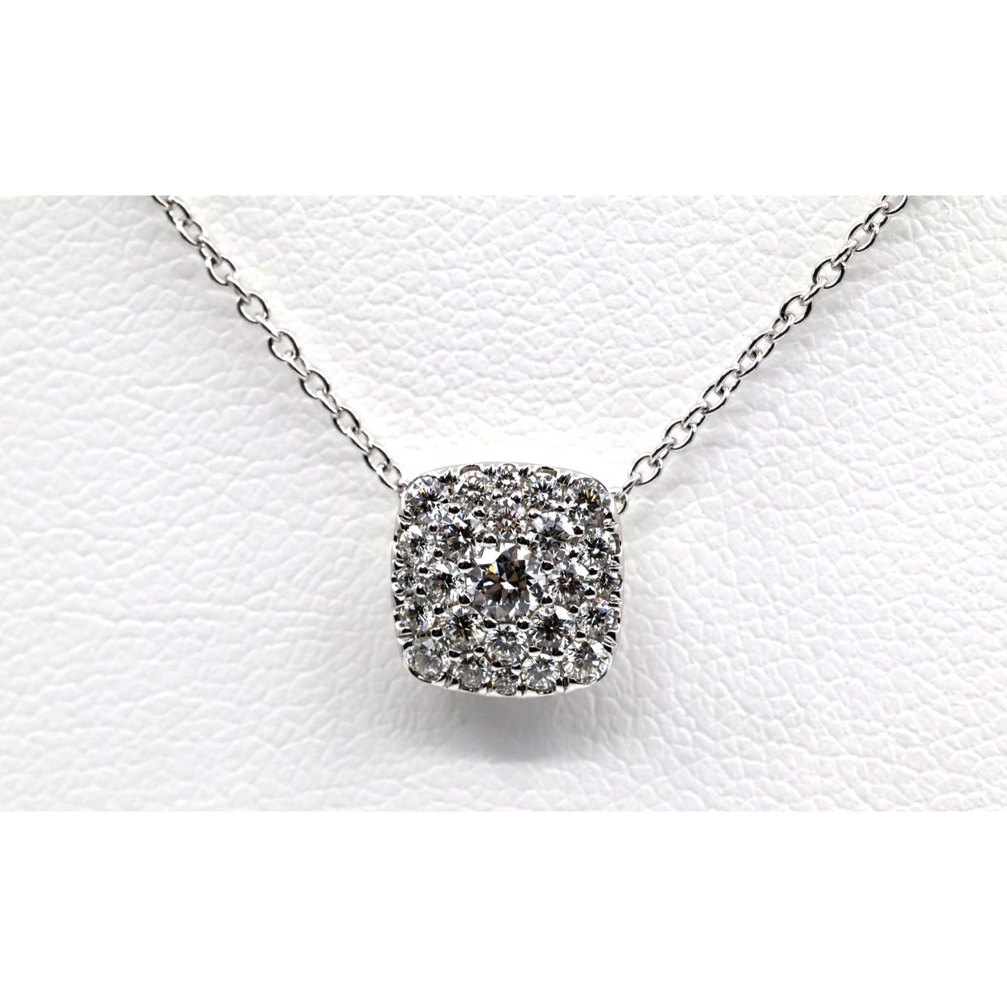 Thin 14K White Gold Cable Link Chain Necklace & Square Diamond Charm Pendant