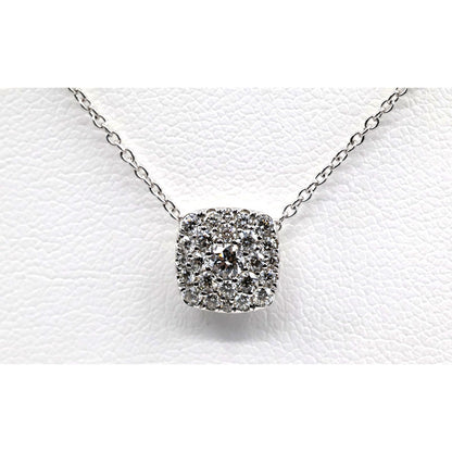 Thin 14K White Gold Cable Link Chain Necklace & Square Diamond Charm Pendant