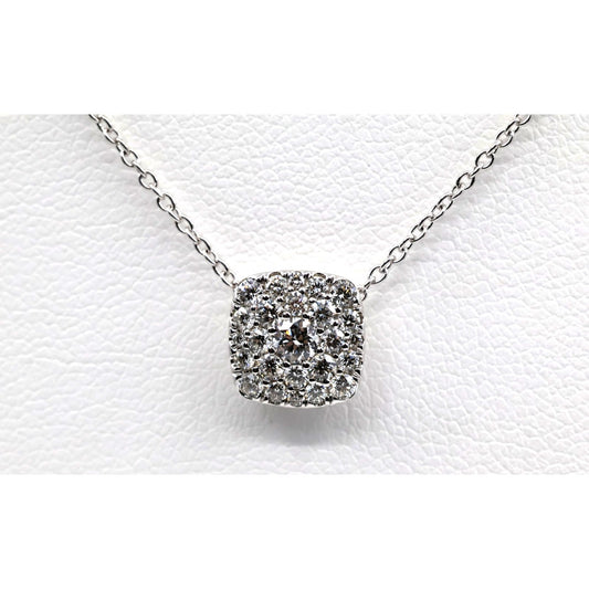 Thin 14K White Gold Cable Link Chain Necklace & Square Diamond Charm Pendant