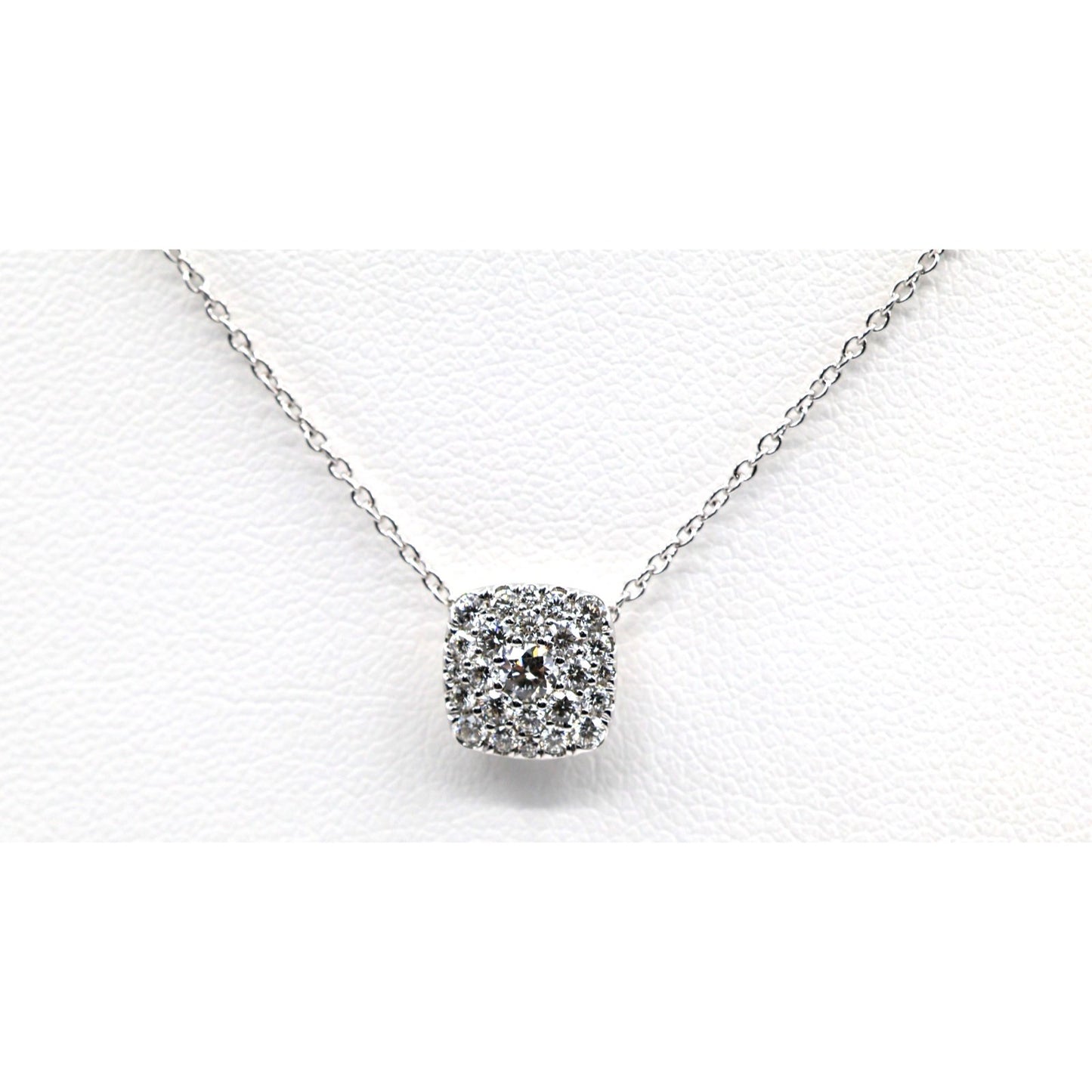 Thin 14K White Gold Cable Link Chain Necklace & Square Diamond Charm Pendant