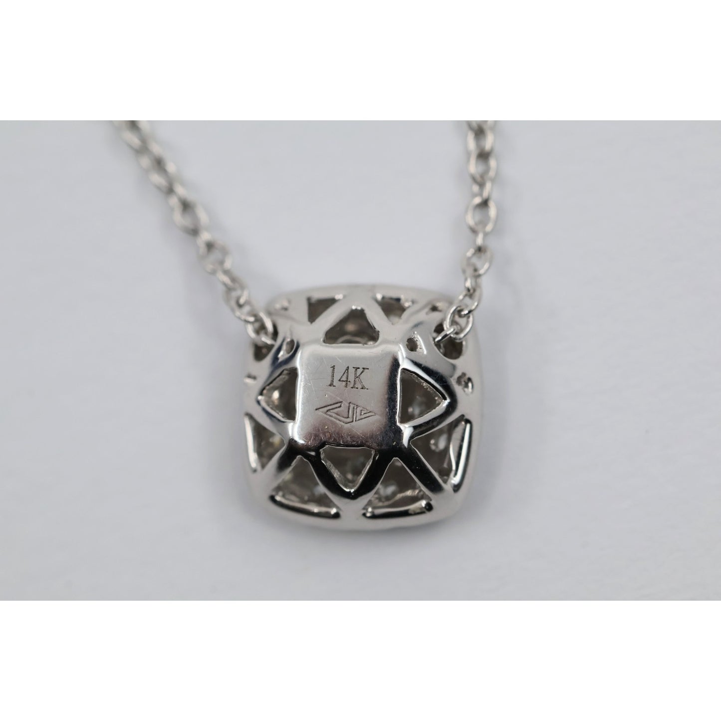 Thin 14K White Gold Cable Link Chain Necklace & Square Diamond Charm Pendant