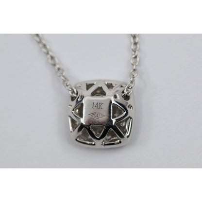 Thin 14K White Gold Cable Link Chain Necklace & Square Diamond Charm Pendant