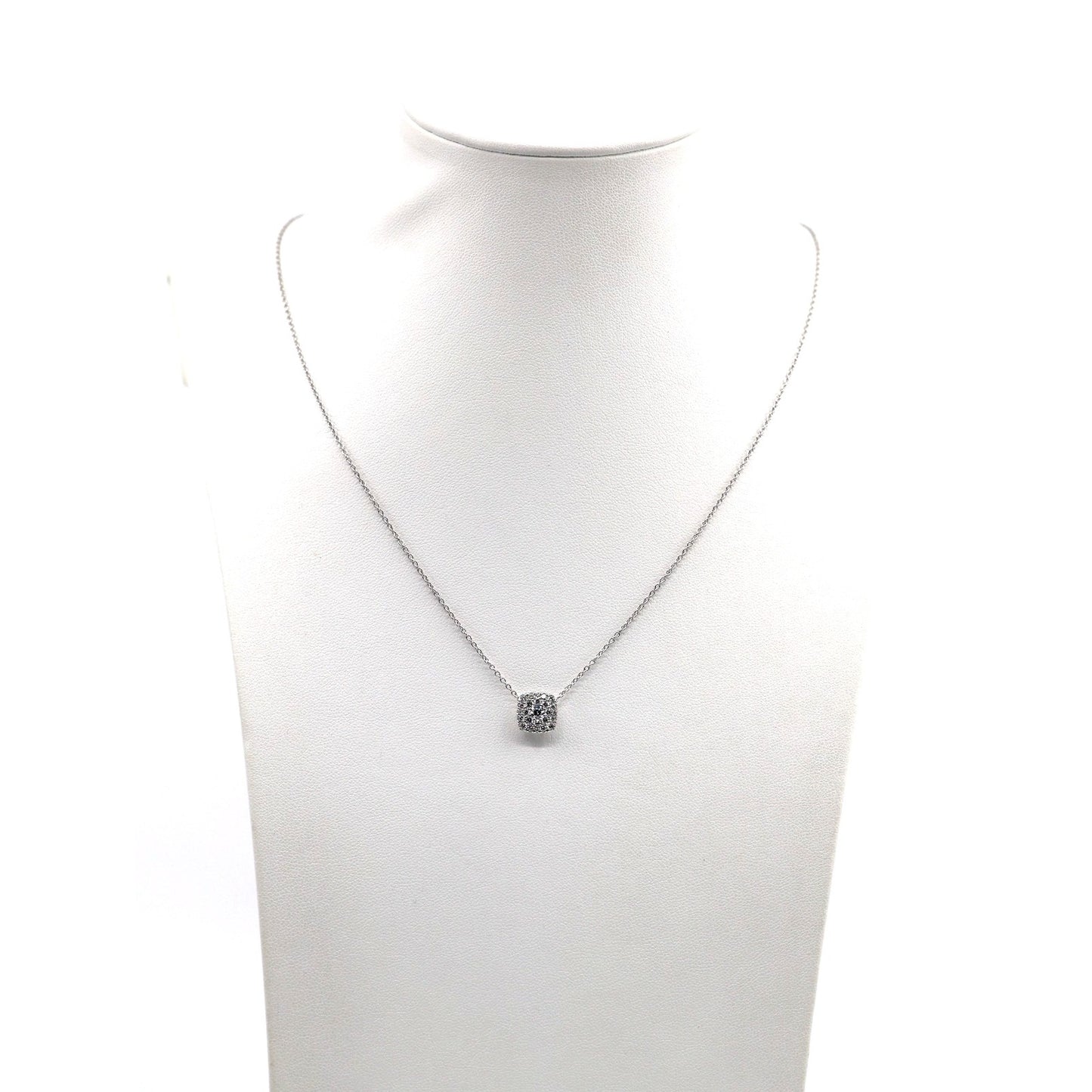 Thin 14K White Gold Cable Link Chain Necklace & Square Diamond Charm Pendant