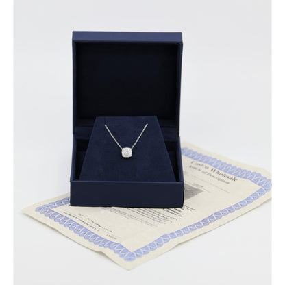 Thin 14K White Gold Cable Link Chain Necklace & Square Diamond Charm Pendant