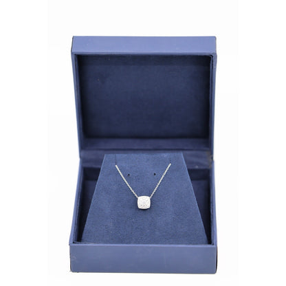 Thin 14K White Gold Cable Link Chain Necklace & Square Diamond Charm Pendant