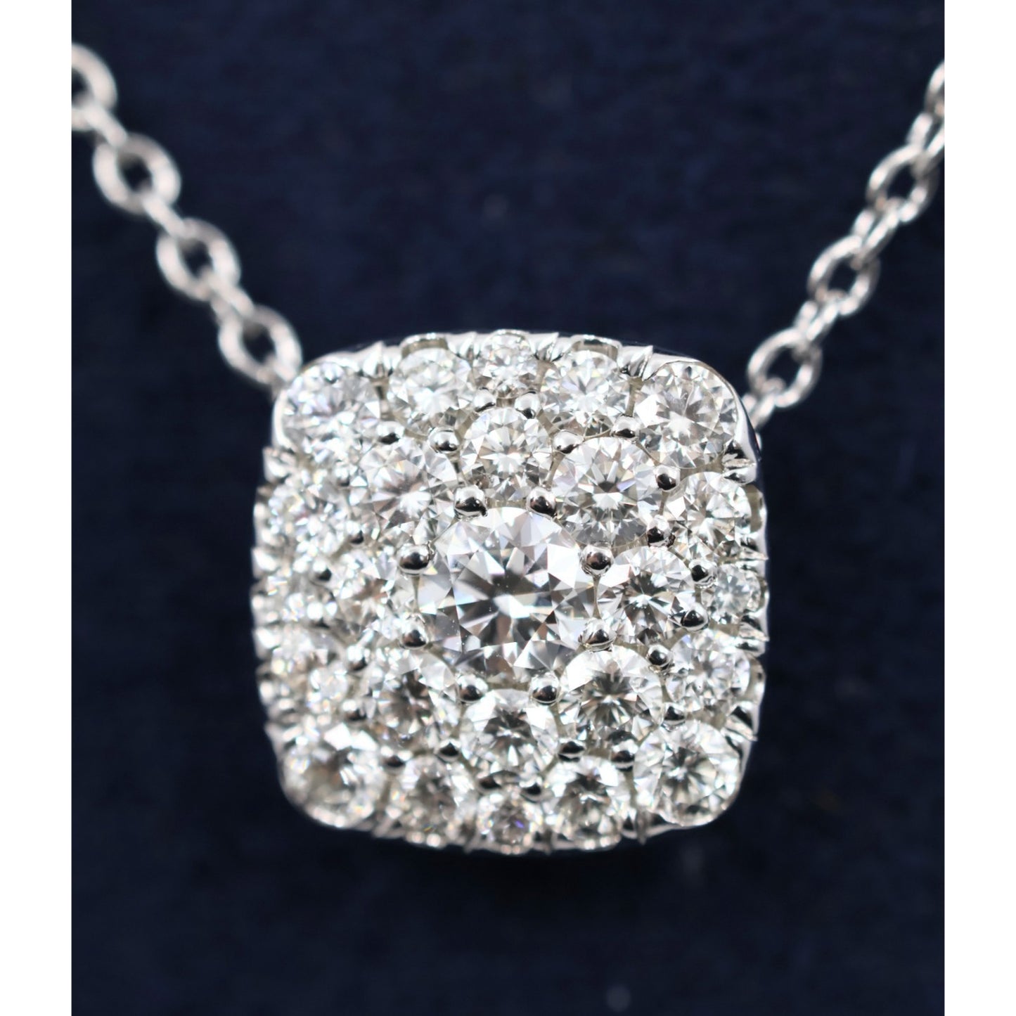 Thin 14K White Gold Cable Link Chain Necklace & Square Diamond Charm Pendant