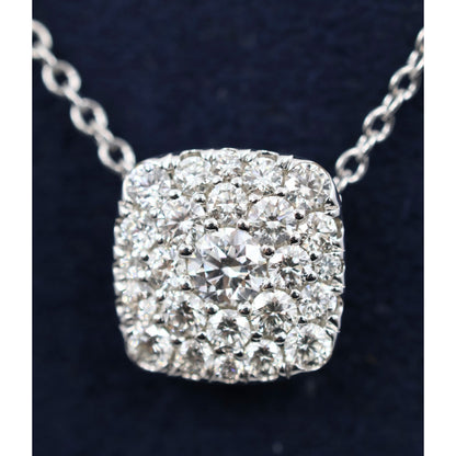 Thin 14K White Gold Cable Link Chain Necklace & Square Diamond Charm Pendant
