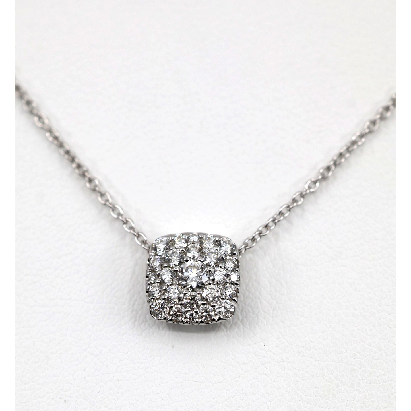 Thin 14K White Gold Cable Link Chain Necklace & Square Diamond Charm Pendant