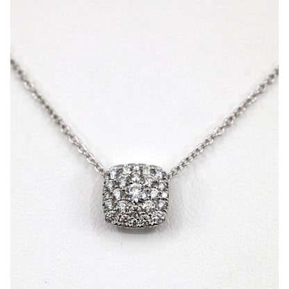 Thin 14K White Gold Cable Link Chain Necklace & Square Diamond Charm Pendant