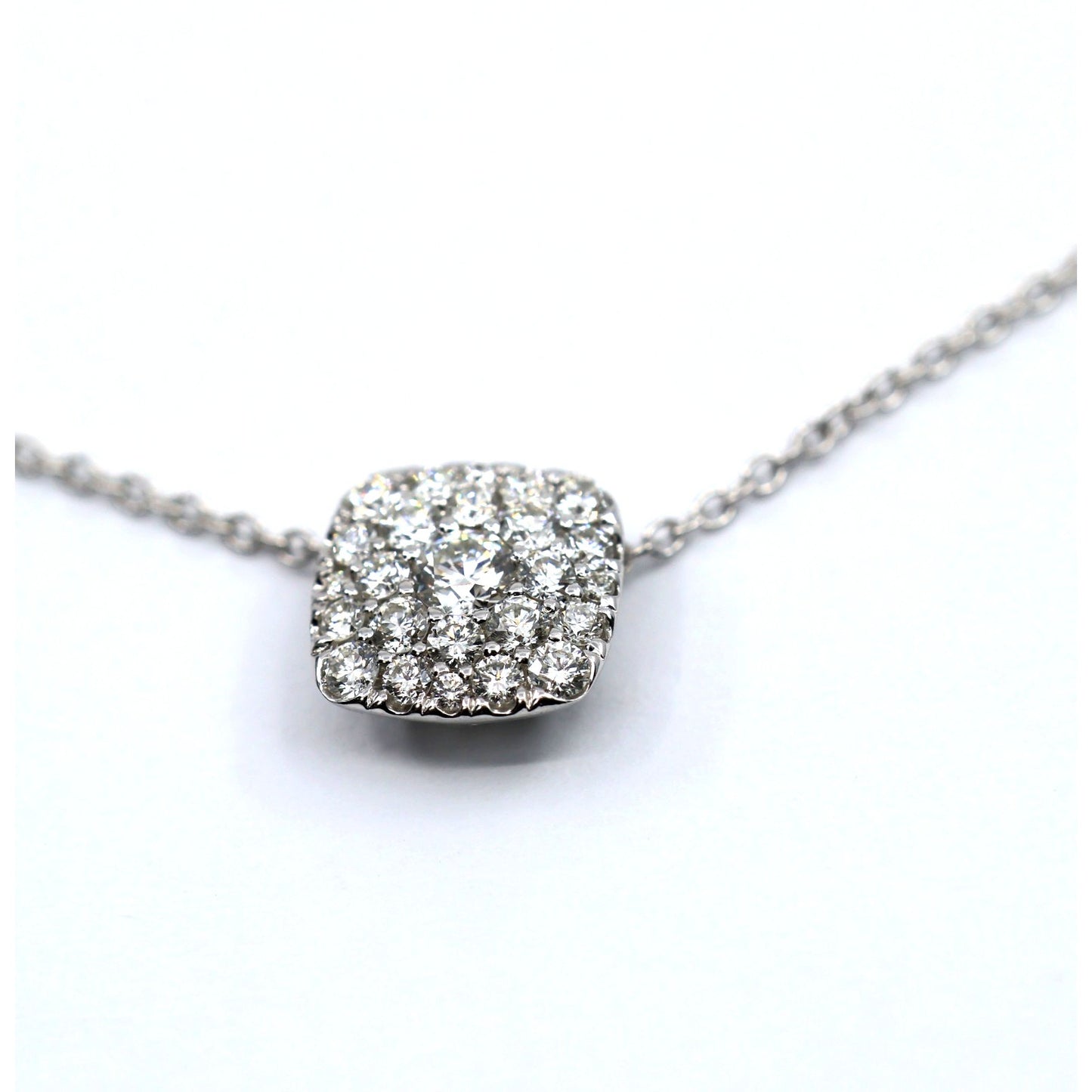 Thin 14K White Gold Cable Link Chain Necklace & Square Diamond Charm Pendant