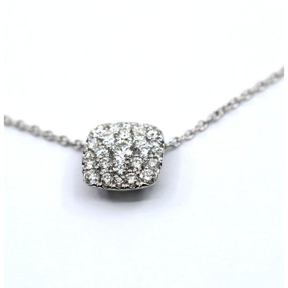 Thin 14K White Gold Cable Link Chain Necklace & Square Diamond Charm Pendant