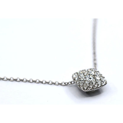 Thin 14K White Gold Cable Link Chain Necklace & Square Diamond Charm Pendant
