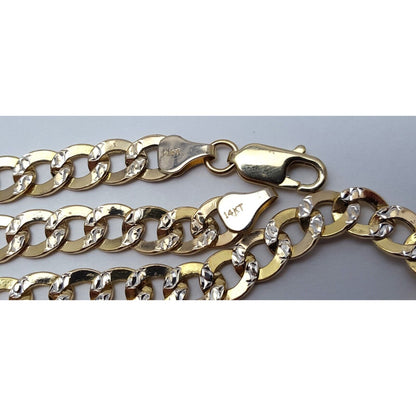 14K Two Tone Gold Diamond Cut Cuban Link Chain Necklace