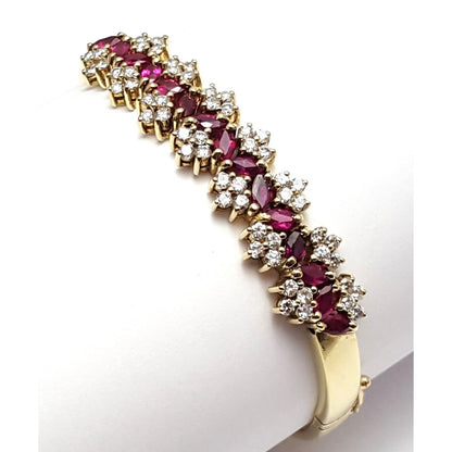 14K Solid Yellow Gold Designer Ruby & Diamond Bangle Bracelet