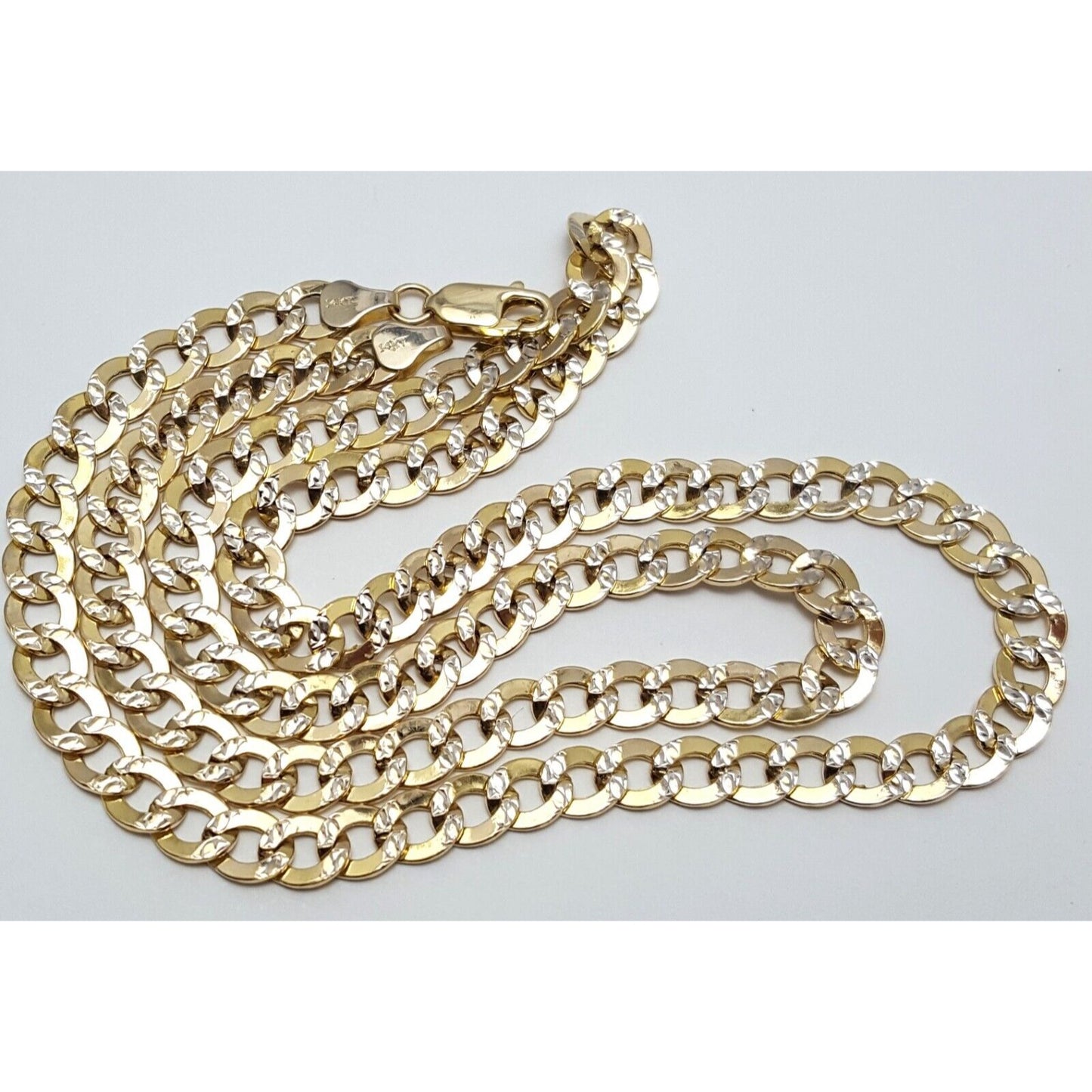 14K Two Tone Gold Diamond Cut Cuban Link Chain Necklace