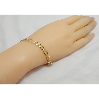 14K Solid Yellow Gold Diamond Cut Figaro Link Bracelet