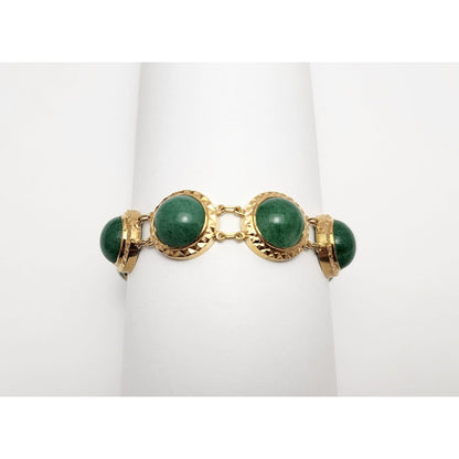 18K Solid Yellow Gold Green Jade Jadeite Link Bracelet