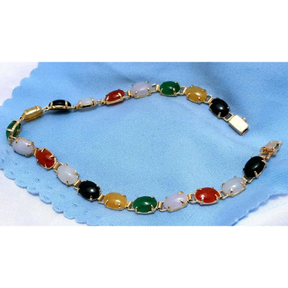 14K Solid Yellow Gold Multi Color Gemstone Tennis Bracelet