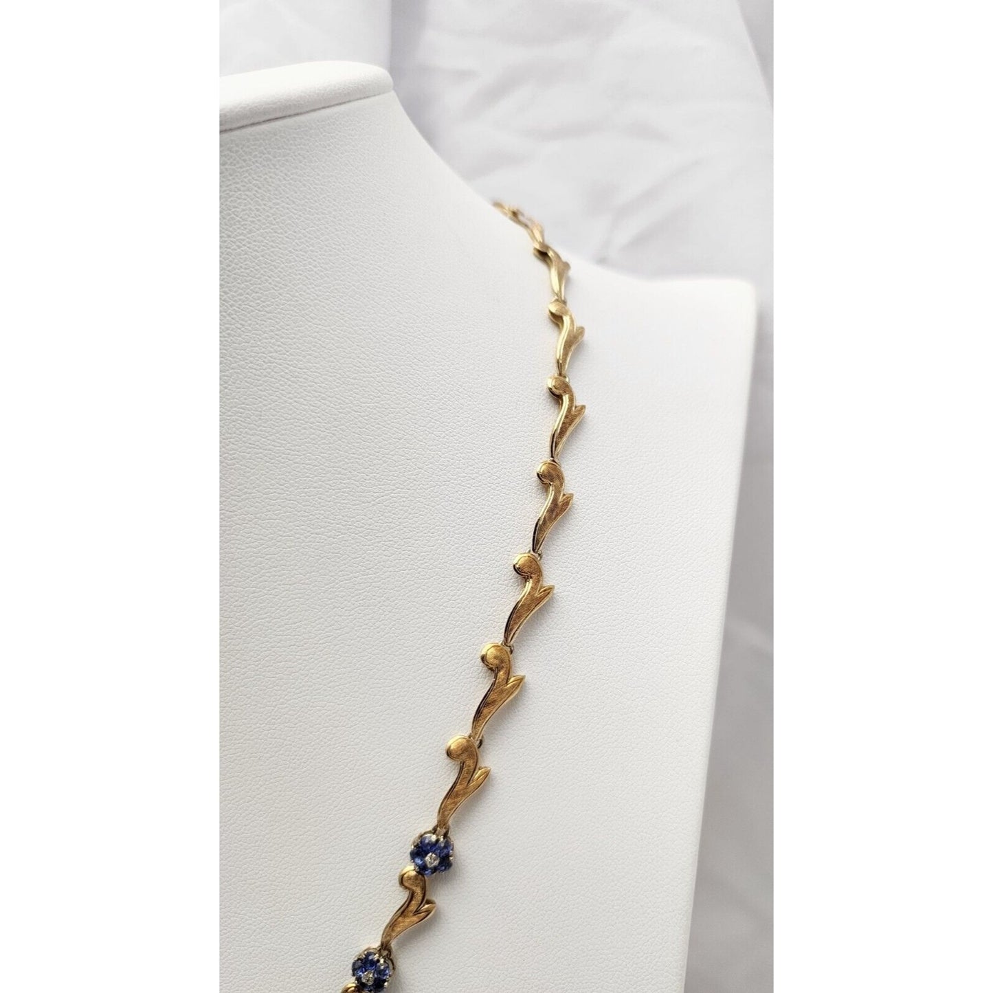 18K Yellow Gold Diamond & Sapphire Choker Chain Necklace