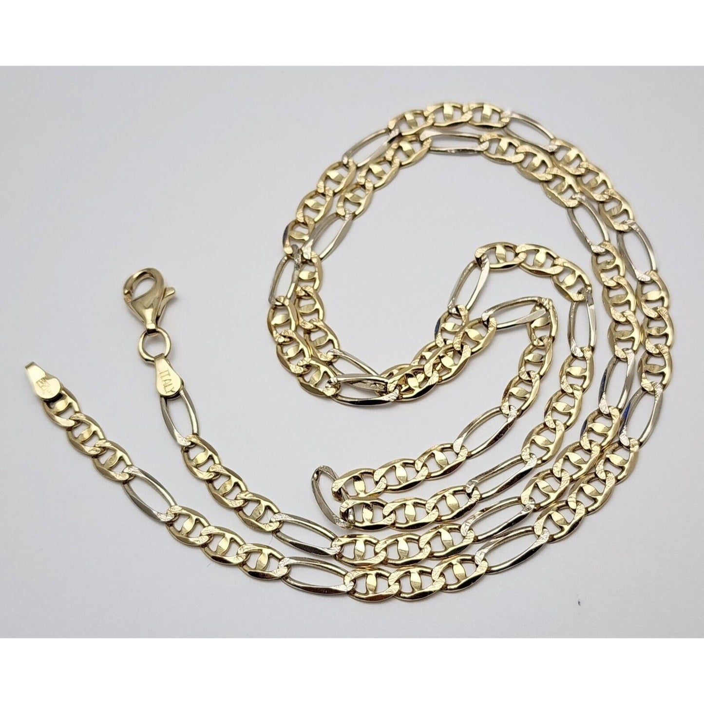 14K Two Tone Gold Diamond Cut Figaro Link Chain Necklace