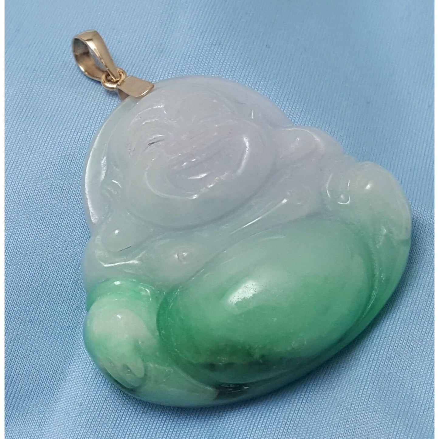 18K Yellow Gold Religious Large Sized Jade Buddha Charm Pendant